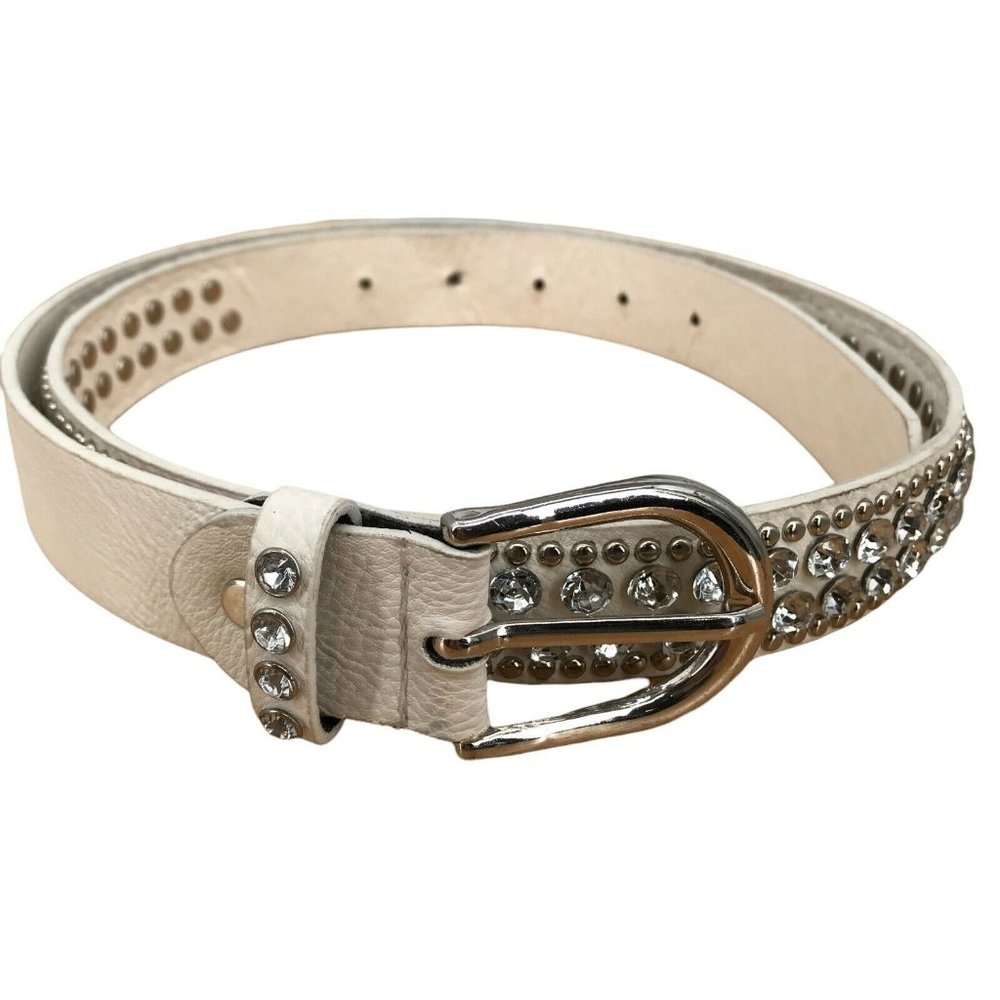 Bongo Women's White Polyurethane Adjustable Studded Buckle Belt Size Medium